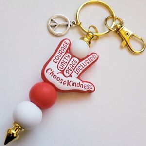Handmade Choose Kindness Courage Unity Peace Silicone Bead Keychain